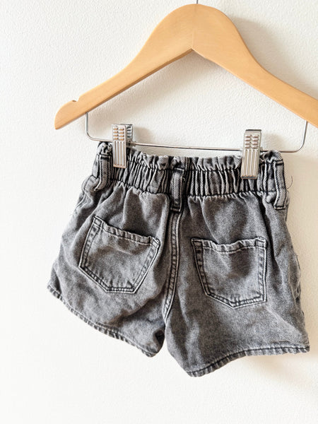 H&M Grey/Black Denim Paperbag Shorts • 2-3 years