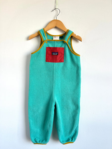 Patagonia Teal and Yellow Fleece Overalls • 2-3 years