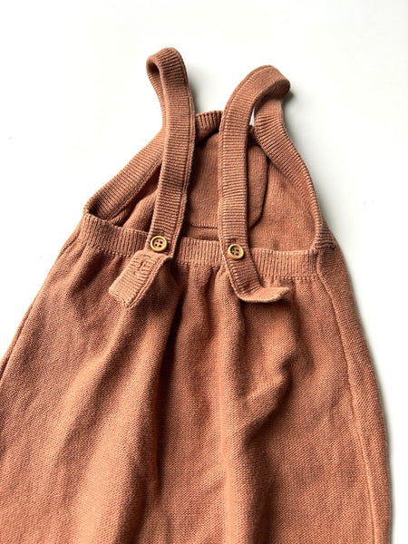 Quincy Mae Brown Cotton Knit Overalls • 3-6 months