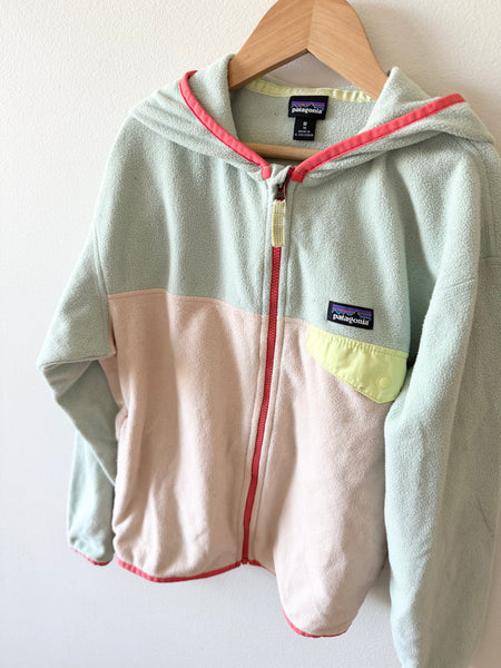 Patagonia Pink and Green Zip Fleee Synchilla Sweater • 9-11 years