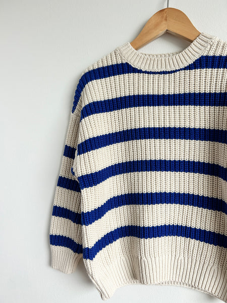 Zara Blue and Cream Striped Knit Chunky Sweater • 6-7 years