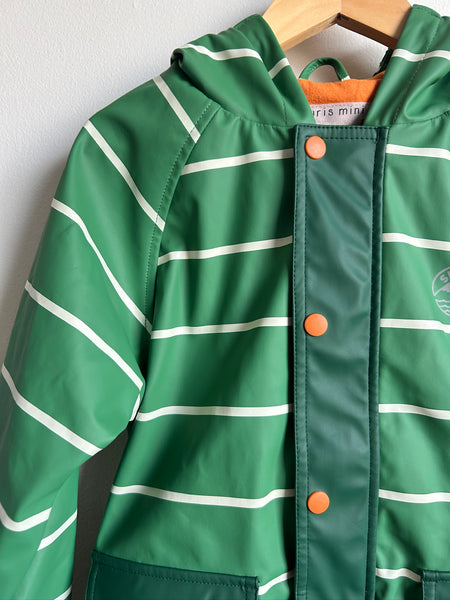 Souris Mini Lined Striped Green Rainjacket • 6 years