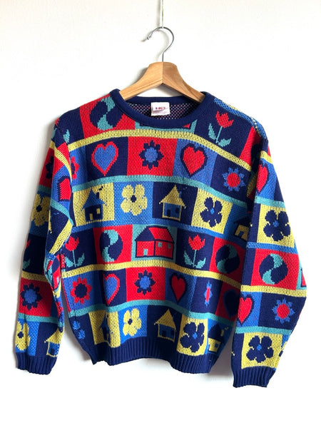 Vintage HG Kids Houses Colourful Sweater • 8-11 years
