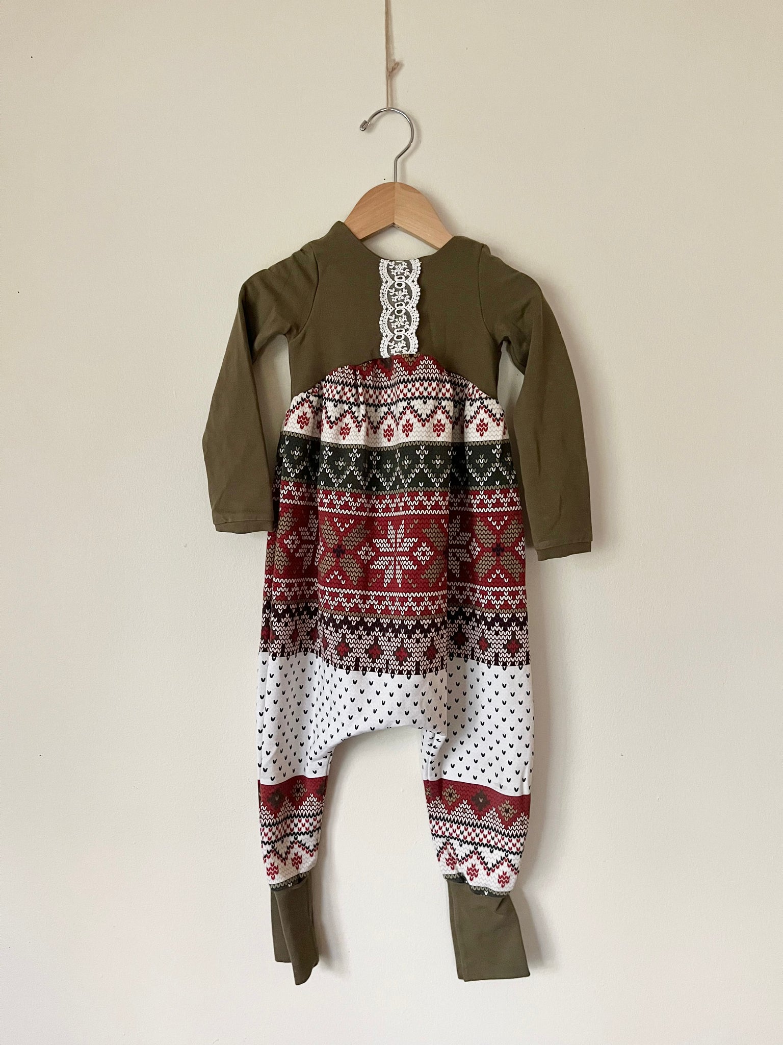 Wings and Roots Drop Crotch Christmas Romper • 2 years