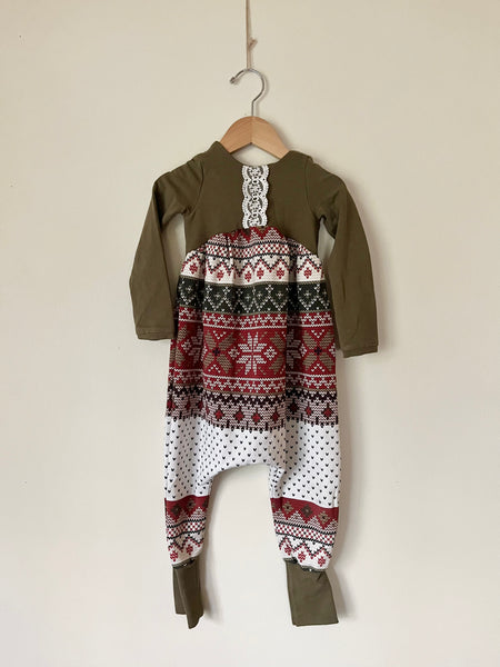 Wings and Roots Drop Crotch Christmas Romper • 2 years