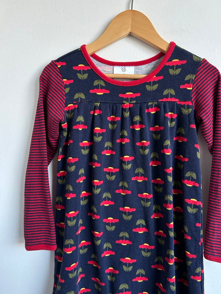 Hanna Andersson Floral Dress with Striped Long Sleeves • 4-5 years (110cm)