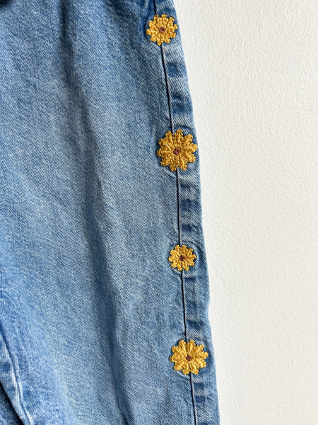 Zara Denim Overalls with Yellow Flowers • 5-6 years