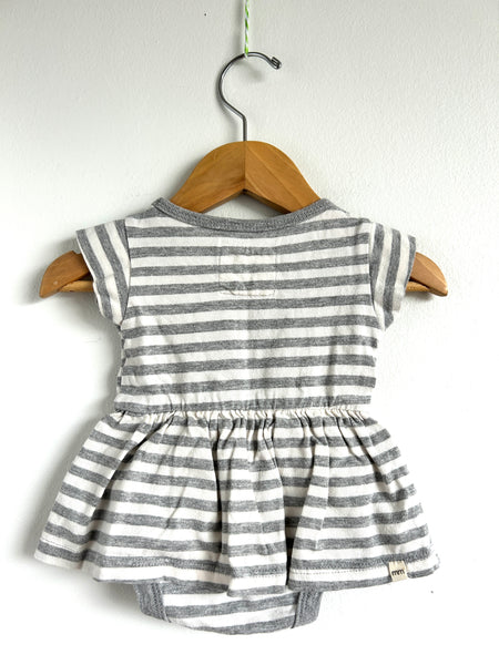 Mini Mioche Grey and Cream Striped Onesie Dress • 0-3 months