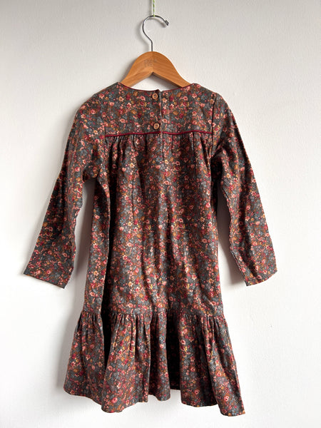 Wheat Flannel Long Sleeve Dress with Ruffle • 5-6 years