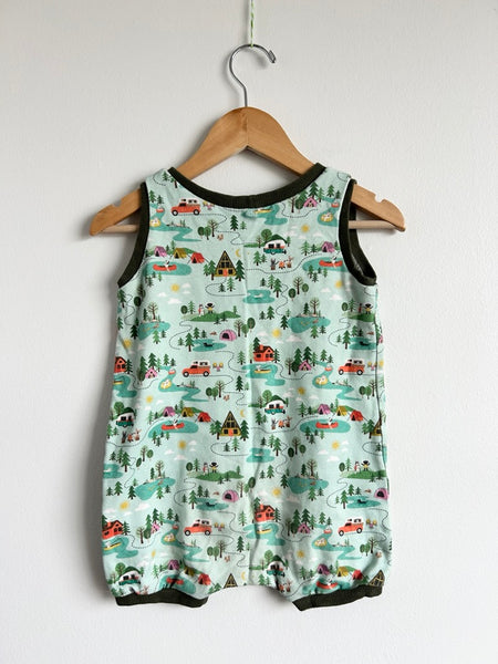 Handmade Green Camping Tank Romper • 2-3 years