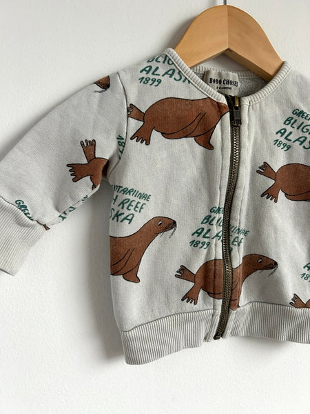 Bobo Choses Walrus Zip Up Cardigan • 3-6 months