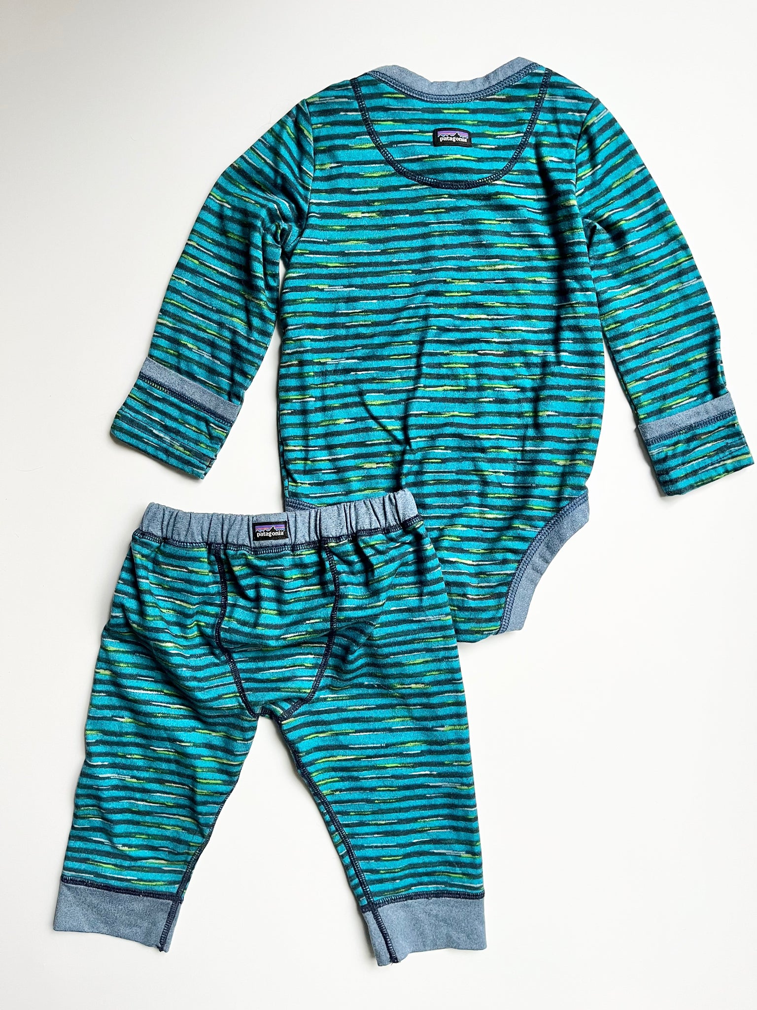 Patagonia 2pc Baselayer Striped Blue Set • 3-6 months