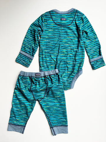 Patagonia 2pc Baselayer Striped Blue Set • 3-6 months