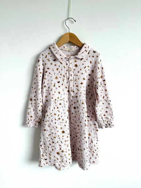 Red Caribou Cotton Muslin Long Sleeve Collared Dress • 5-6 years