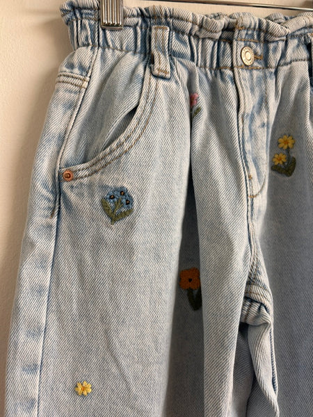 Zara Paperbag Waist Embroidered Lightwash Jeans • 5-6 years