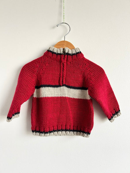 Vintage Baby World Red Wool Blend Knit 1/4 Zip Knit Sweater • 6-18 months