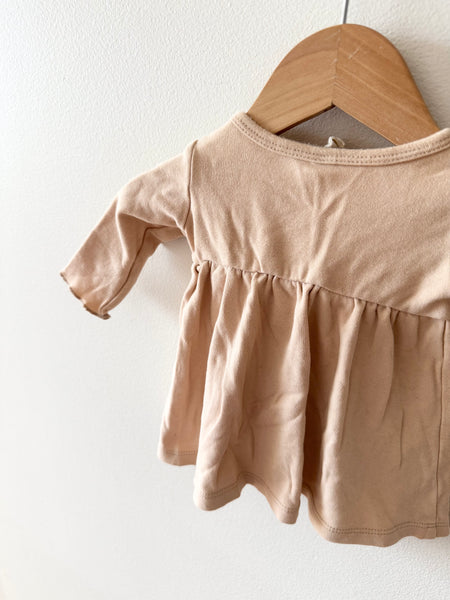 Quincy Mae Tan Long Sleeve Dress • Newborn - 3 months