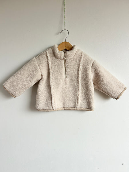 Zara White Fuzzy Fleece Lined Sherpa 1/4 Zip • 1-2 years