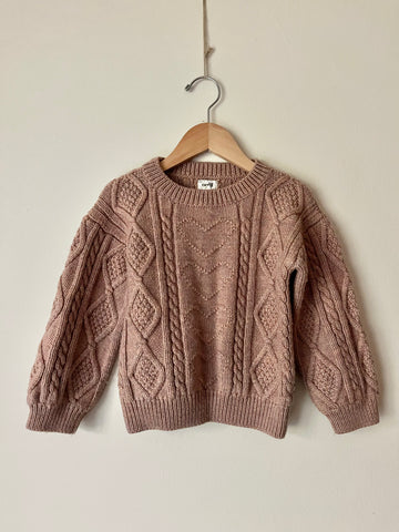 Oeuf Pink Cable Knit Wool Sweater • 3-5 years