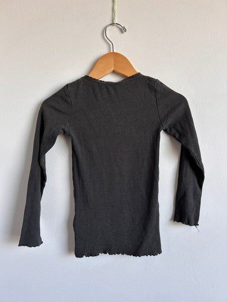 Wheat Dark Grey Long Sleeve Ribbed Lettuce Hem Top • 6 years