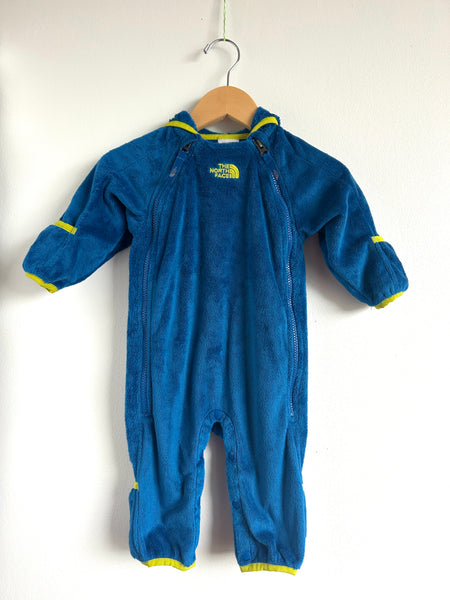 The North Face Blue and Green Fuzzy Bunting Suit • 3-6 months