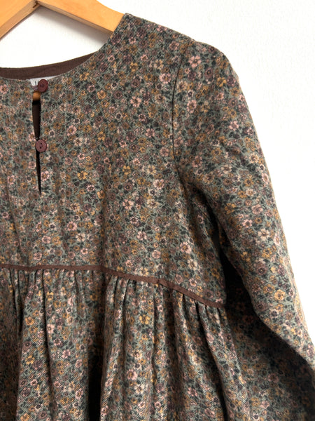 Wheat Flannel Long Sleeve Blue Purple Floral Dress with Buttons • 5-6 years