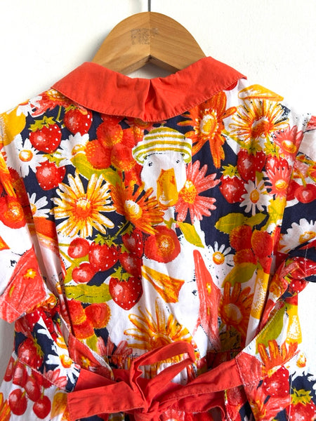 Vintage Catimini Red Floral Collared Cotton Dress • 5-6 years