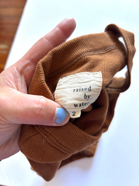 Raised by Water One Strap Brown Ribbed Onesie • 6-12 months
