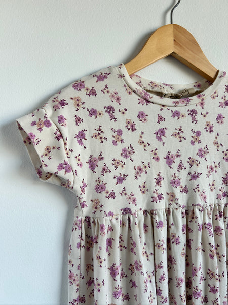 Wheat Kids White and Purple Cotton Short Sleeve Dress • 3-4 years