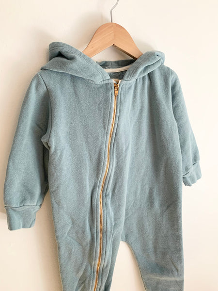 Mini Mioche Blue Hooded Zip Romper • 1-2 years