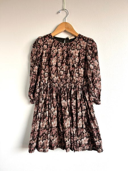 En•fant Brown and Pink Floral Dress • 5-6 years