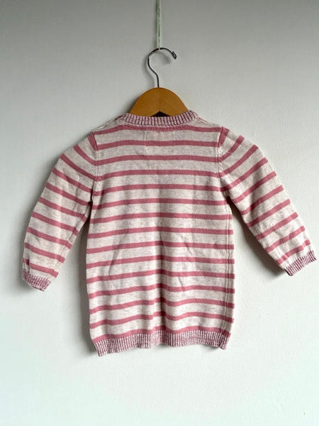 Primark Long Sleeve Striped Bunny Sweater Dress • 9-18 months