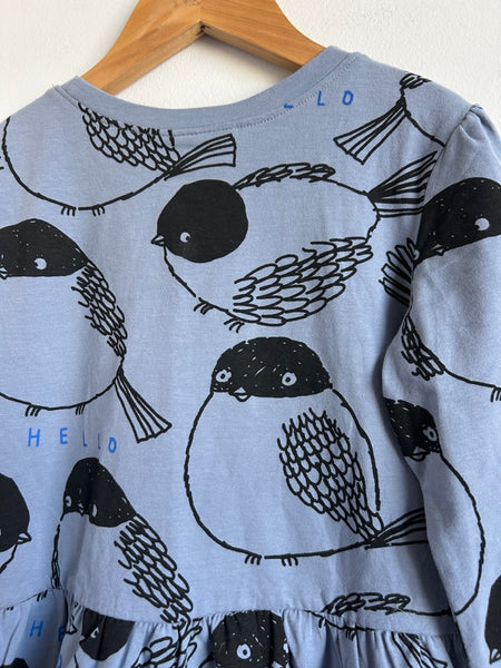 Minti Melbourne Birds Blue Long Sleeve Dress • 4 years