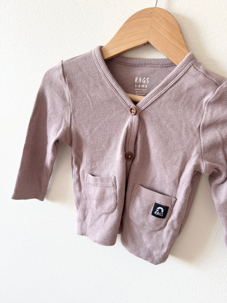 Rags Mauve Button Ribbed Cardigan • 3-6 months