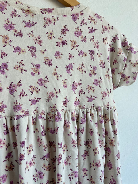 Wheat Kids White and Purple Cotton Short Sleeve Dress • 3-4 years