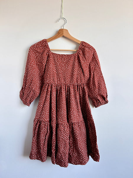 NEW Alice and Ames "Juliet" Brown Polkadot Tiered Puff Sleeve Dress • 8-9 years