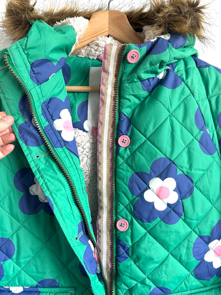 Mini Boden Green Floral Quilted Long Jacket • 9-10 years