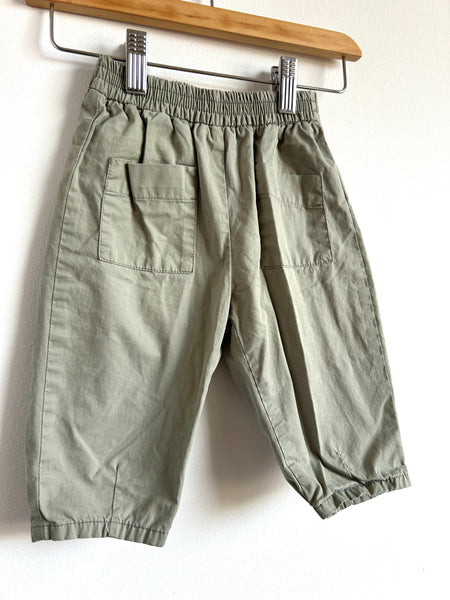 Zara Green Cotton Elastic Waist Pants • 6-12 months