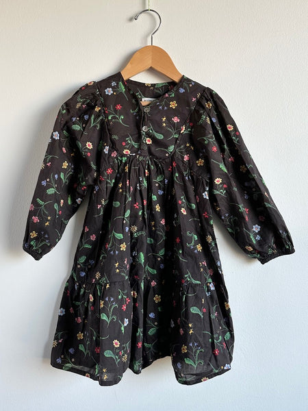Petits Vilains Black Long Sleeve Cotton Floral Dress • 2-3 years