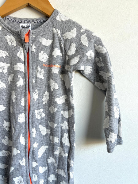 Bonds Grey and White Cloud Zip Romper • 18-24 months