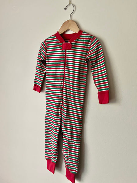 Hanna Andersson Green and Red Striped Sleeper • 2 years