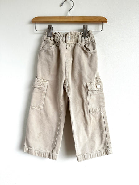 Zara Cream Elastic Waist Cargo Pants • 2-3 years