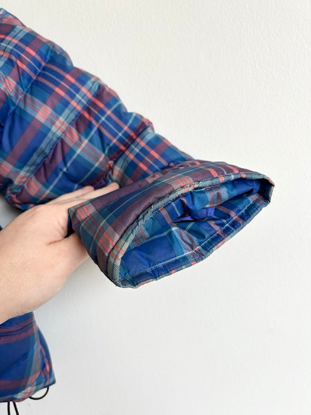 Patagonia Blue Plaid Puffer Jacket • 4-6 years