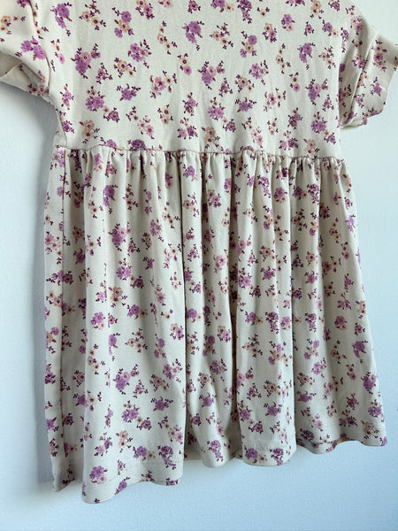 Wheat Kids White and Purple Cotton Short Sleeve Dress • 3-4 years