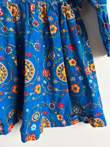 Vintage Please Mum Blue Collared Long Sleeve Cotton Dress • 4-6 years (small)