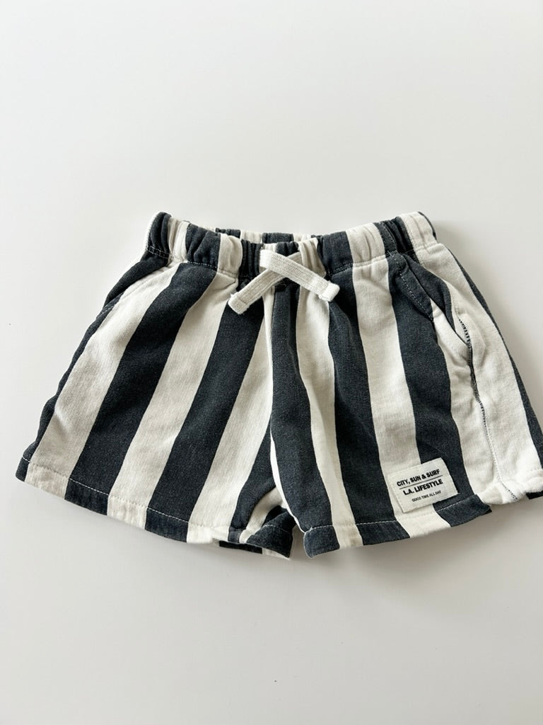 Zara Black and Navy Stripe Cotton Shorts • 18-24 months *