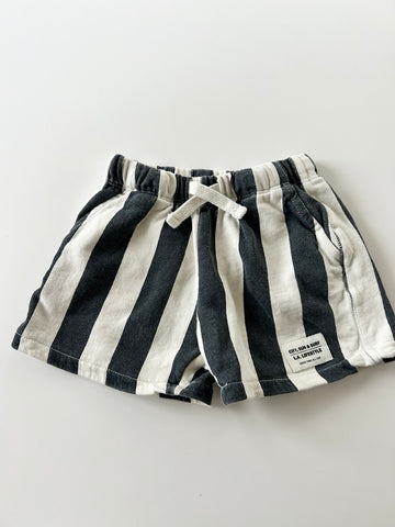 Zara Black and Navy Stripe Cotton Shorts • 18-24 months *