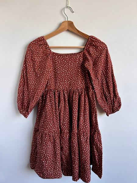 NEW Alice and Ames "Juliet" Brown Polkadot Tiered Puff Sleeve Dress • 8-9 years