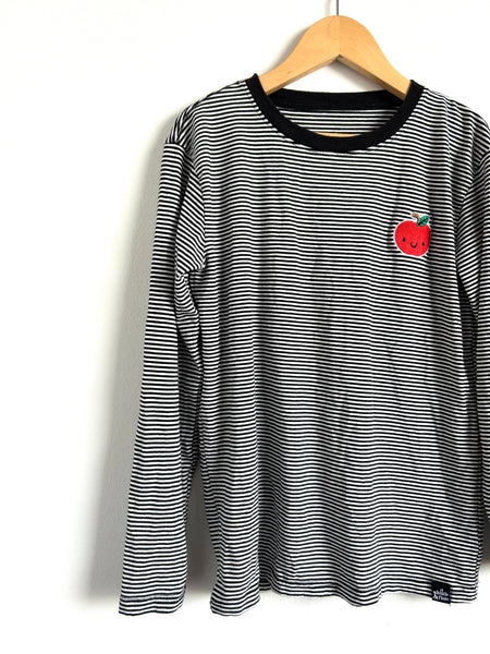 Whistle and Flute Striped Apple Embroidery Long Sleeve Top • 10-12 years