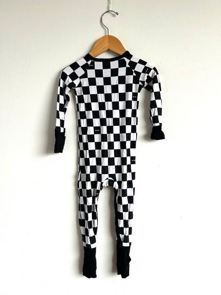 Little Sleepies Black and White Checkered Zip Romper • 6-12 months
